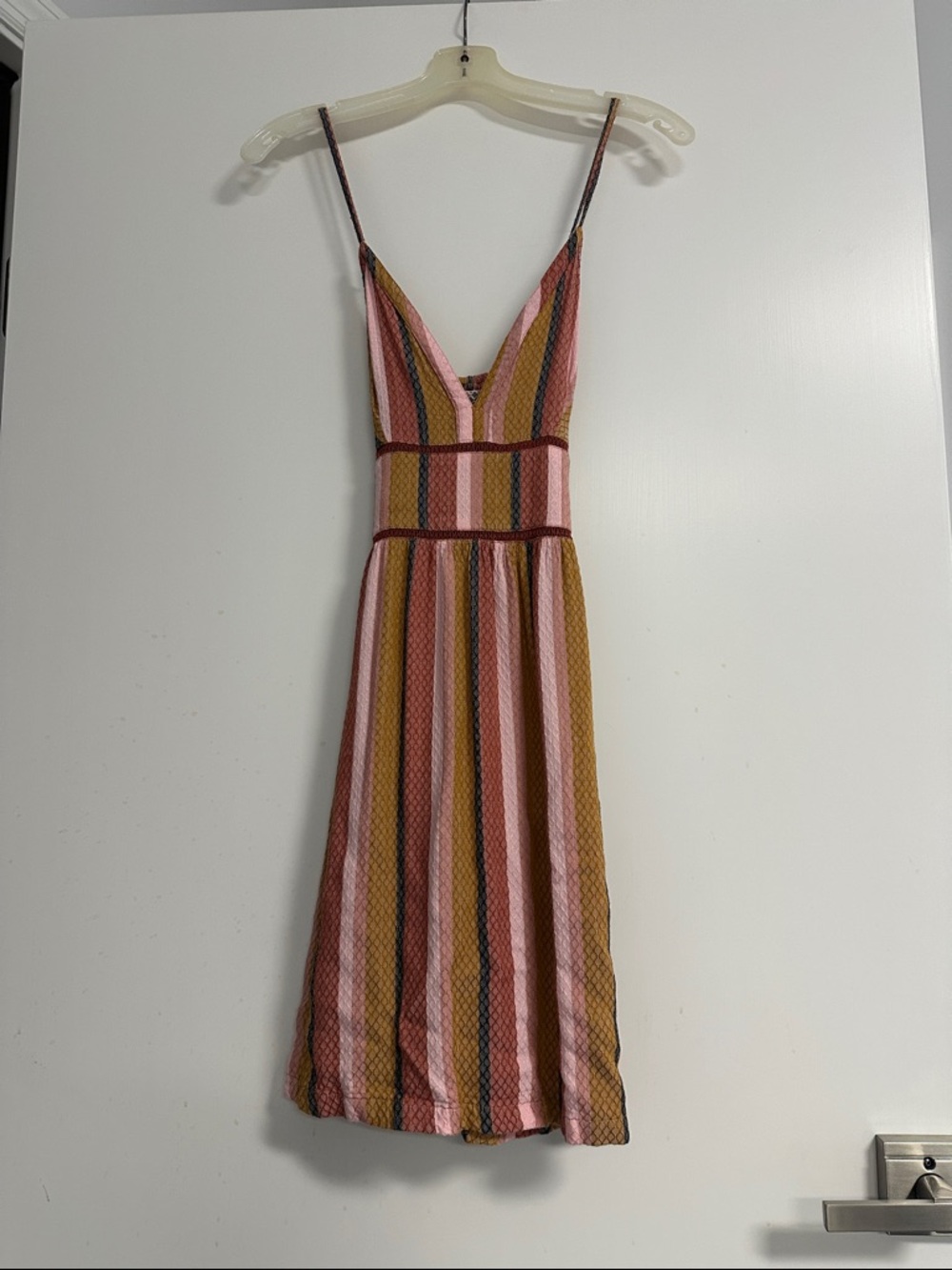Roxy Striped Midi Dress in Pink and Mustard with Brown Accents SMALL